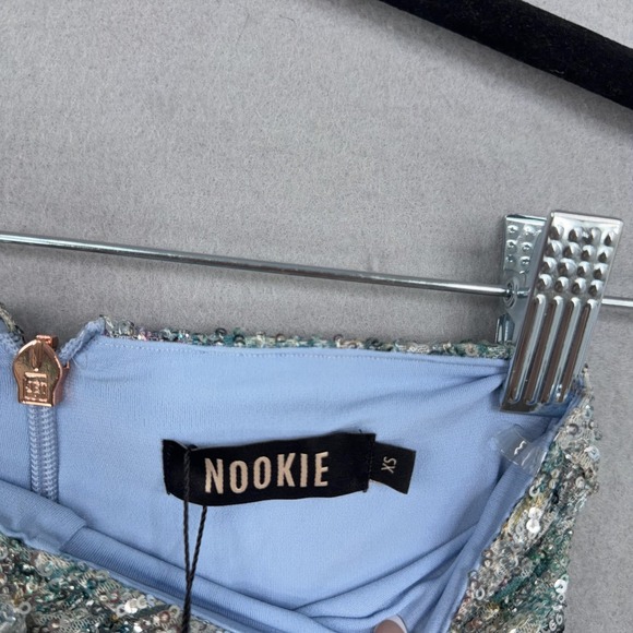 Nookie Skirt Womens XS Forever Blue Sequin Ruched Knot Front Mini Party Cocktail - Picture 7 of 14